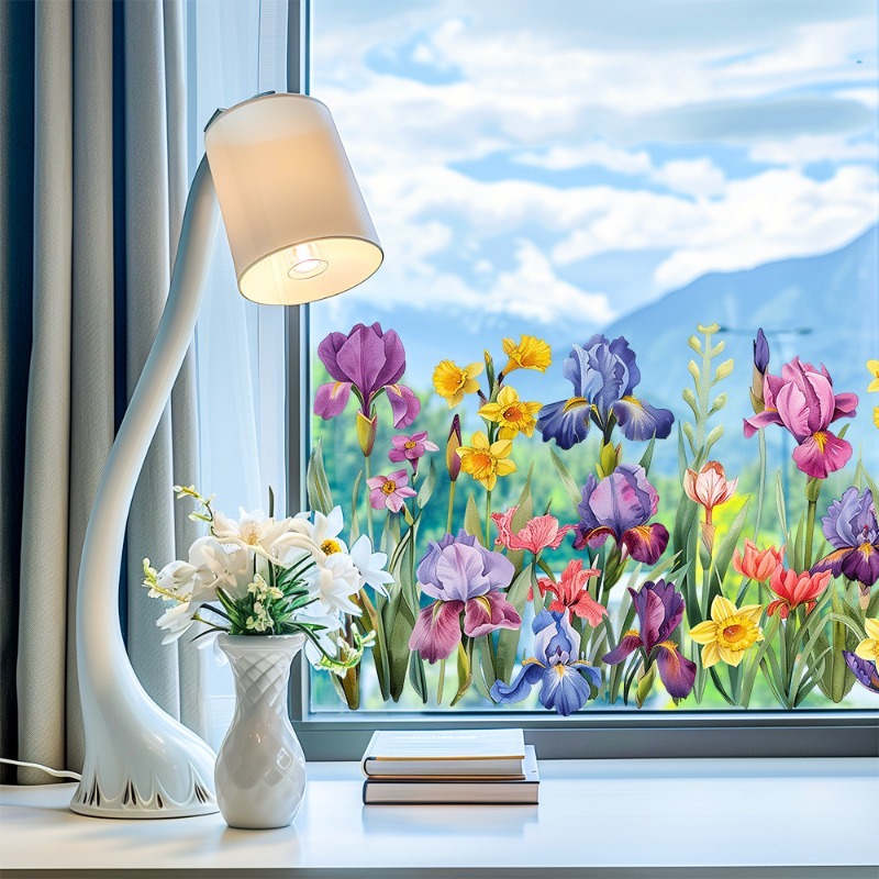 カラフルな美しいアイリスの花の壁のステッカー家庭用リビングル - Pvc Panel Background のレビューと価格